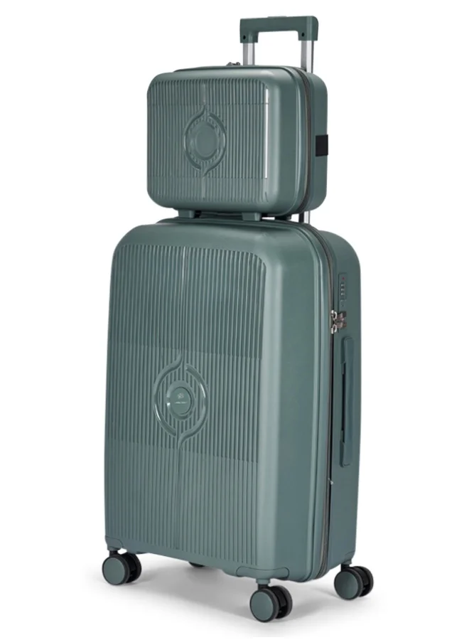 ليمرا طقم شنط سفر مكون من 4 حقائب أمتعة بعجلات و بتصميم صلب وقوي مصنوع  من مادة البولي بوربلين لون تركواز رمادي